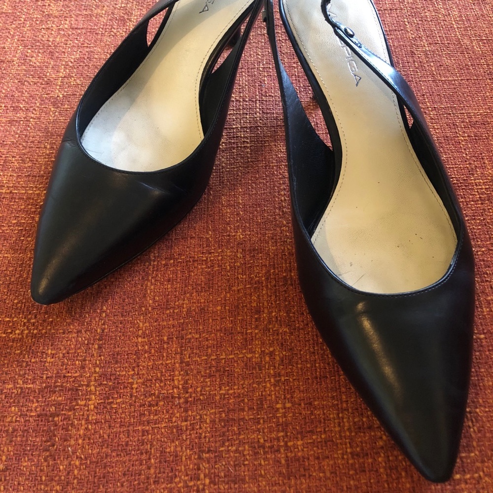 VIA SPIGA Black Leather Sling Back 3” Heels
